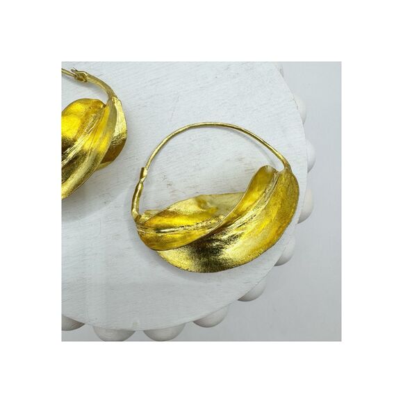 Fulani Twisted Basket Gold Plated Hoop Earrings Chunky West Africa Modernist - Picture 9 of 14